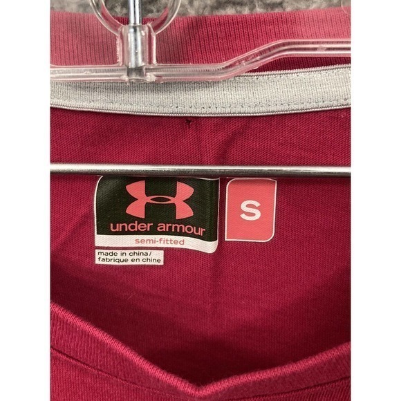 Under Armour Shirt Womens Small Pink Semi Fitted Hunting Short Sleeve Crew Neck - Picture 4 of 10
